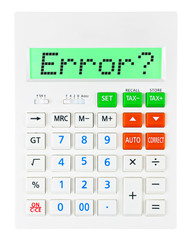 Calculator with Error on display on white background