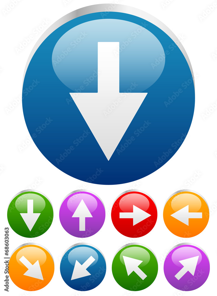 Poster Arrows in every direction on multicolor circle elements