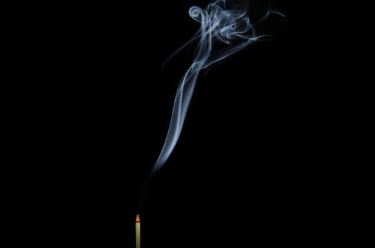 Incense Stick with Smoke on Black Background