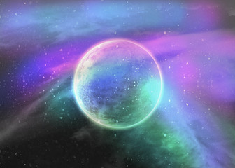 Fototapeta na wymiar Fantasy deep space nebula with planet and stars