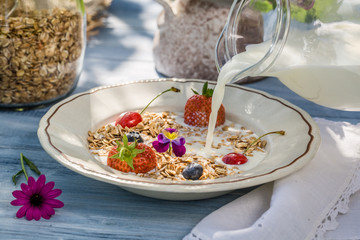 Oatmeal with fruit and milk