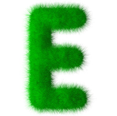 Green alphabet grass E letter,eco font isolated on white backgro