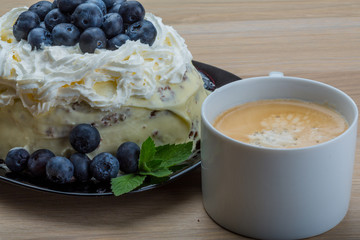 Coffee with blueberry cake