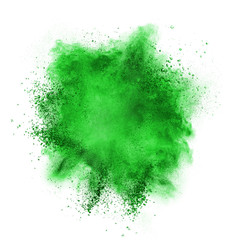 Green powder explosion isolated on white