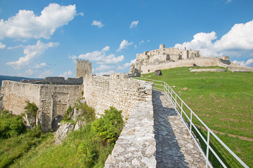 Fototapeta na wymiar Spissky castle - Look from down castle courtyard over the wall