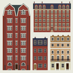 Buildings set with english classic terrace houses