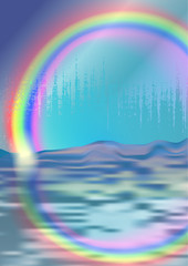 Background with glowing rainbow reflecting in the sea