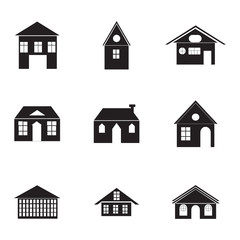 Vector black buildings icons set