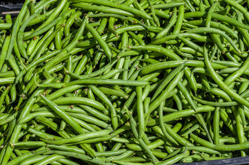Green beans on display at the farmers market