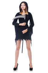 Fototapeta premium Woman in halloween concept with scythe