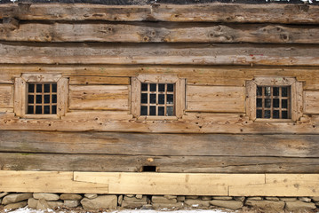 wooden windows frame in wooden house