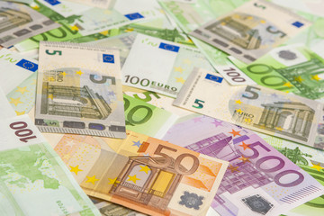 Currency Concept: Incoherent Heap of European Banknotes Currency