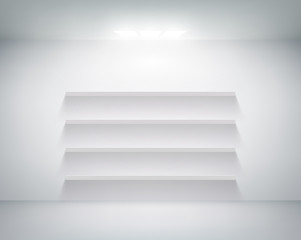 empty shelf on white wall