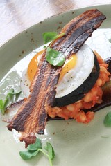 Bacon Egg Black Pudding Baked Beans Plated Meal