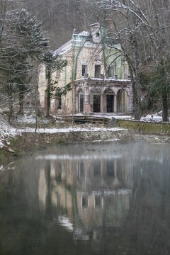 Haunted house next to a lake