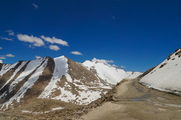 The road from Nubra Valley to Leh in Ladakh, India