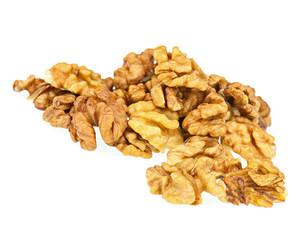 Handful of walnuts isolated on white background.