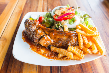 steak barbecue pork  spareribs