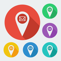 Map pointer icon with long shadow - geo tag