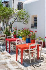 Fototapeta na wymiar Typical tavern terrace in Mykonos