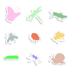 Naklejka premium Insects stickers Silhouettes Set