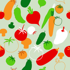 Seamless template with vegetables on the green background