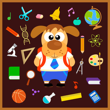 Back to school seamless background with dog vector