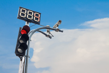 Traffic light with countdown number and cctv