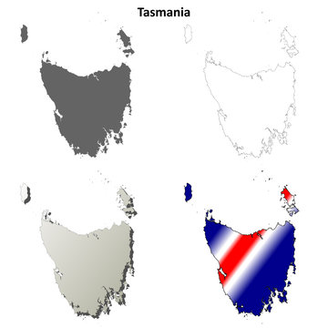 Tasmania blank detailed outline map set