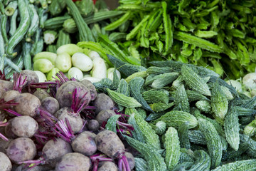 Close up detail view at the fresh vegetables on the market