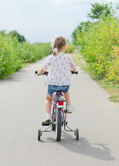 Little girl riding a bicycle in the park.
