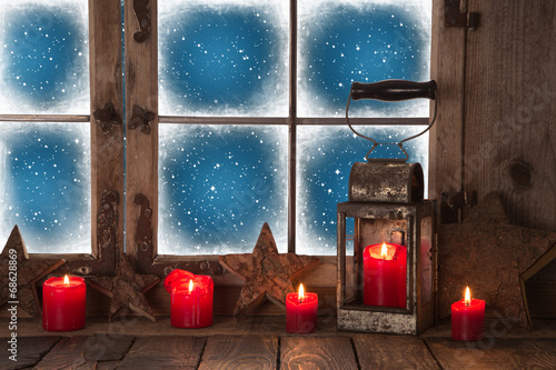Weihnachten: Dekoration Weihnachtsfenster Mit Roten Kerzen 4 Poster  |-Jeanette Dietl