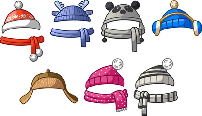 Set of 7 hats and scarves