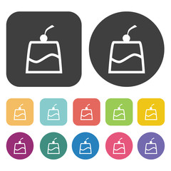 Custard pudding icon set. Round and rectangle colourful 12 butto