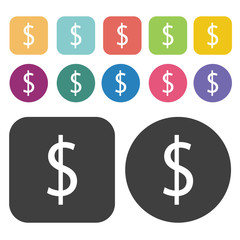 Dollar sign icons set. Finance and business symbol. Round and re