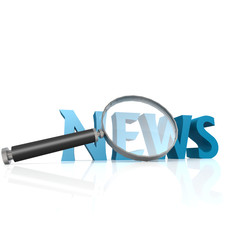 Magnifying glass with blue news word