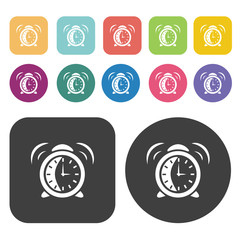 Clocks icons set. Round and rectangle colourful 12 buttons.