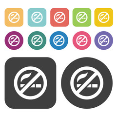 No smoking area zone sign icon set. Round and rectangle colourfu
