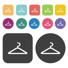 Coat hanger icon set. Round and rectangle colourful 12 buttons.