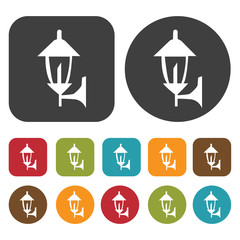 Street Lights Lamp icon set. Round and rectangle colourful 12 bu