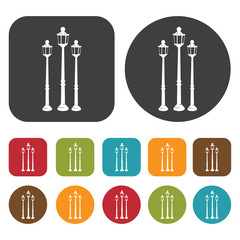 Street Lights Lamp icon set. Round and rectangle colourful 12 bu