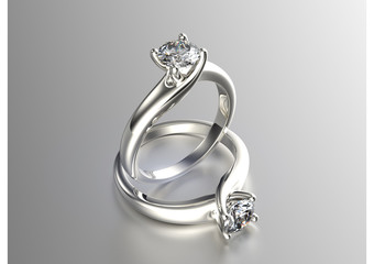 Wedding ring with diamond on white background. Sign of love