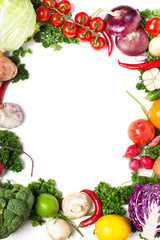 decorative pattern of fresh vegetables on white background