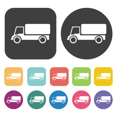 Box Truck icons set. Round and rectangle colourful 12 buttons.