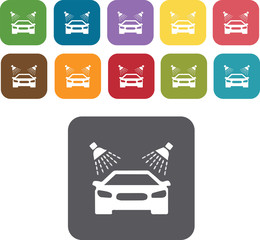 Car wash icons set. Rectangle colourful 12 buttons. Illustration
