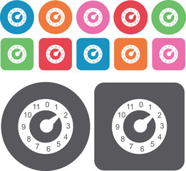 Circular gauges icons set. Round and rectangle colourful 12 butt