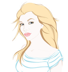 Cute blonde girl on white background hand drawn illustration