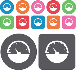 Circular gauges icons set. Round and rectangle colourful 12 butt