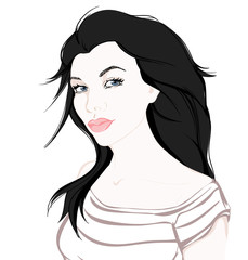 Fashion girl on white background hand drawn illustration