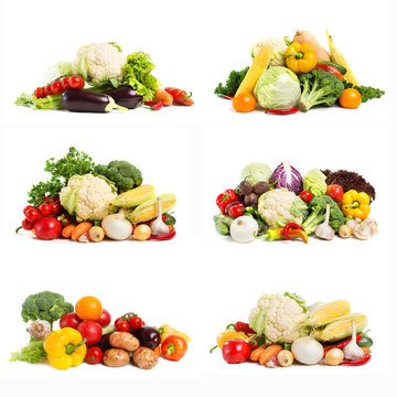 Fototapeta fresh vegetables - collage isolated on a white background